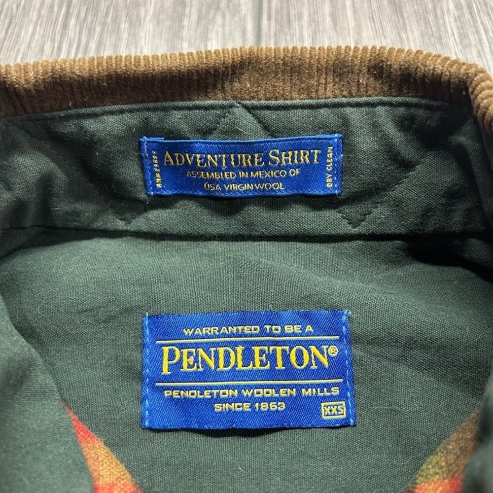 Pendleton Adventure Shirt Mens XXS Red Green Plaid Wool Elbow Patch Corduroy - Picture 4 of 8
